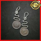 Fine 925 Silver Earrings Vintage Asian Magic Ohm symbol Spiral