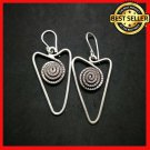 Fine 925 Silver Earrings Vintage Spiral Texture hanging Arrow Down