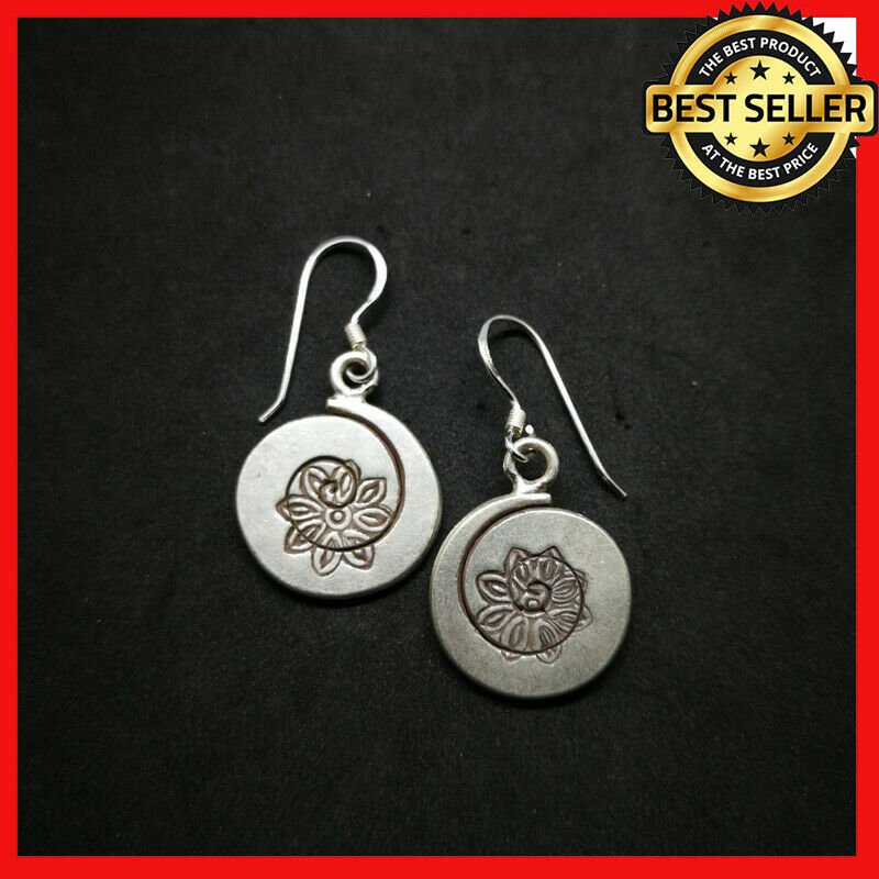 Fine 925 Silver Earrings Vintage Retro Spiral round Coil engraved