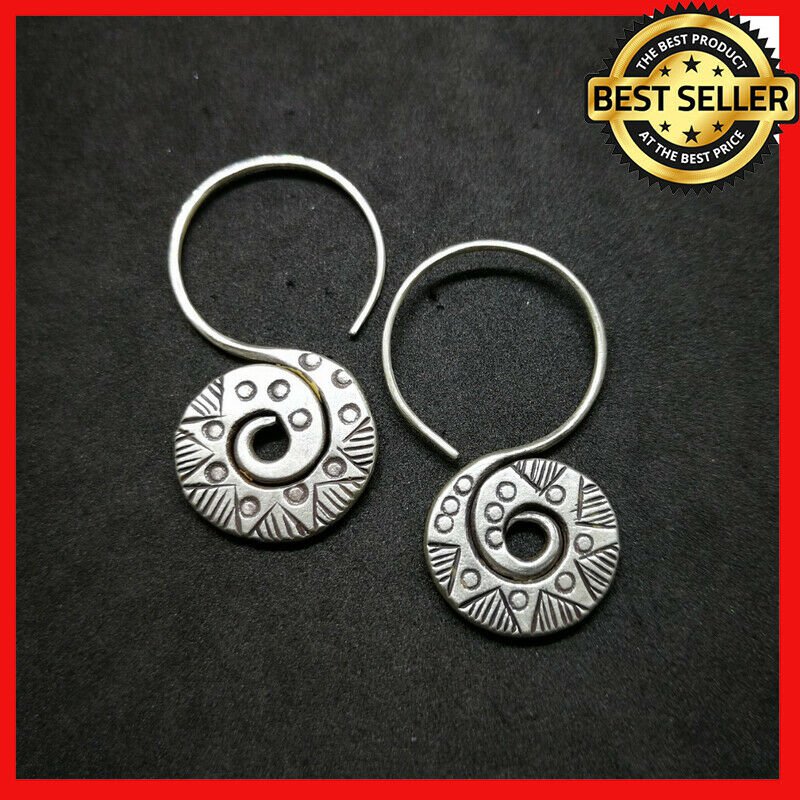 Fine 925 Silver Earrings Vintage spiral Tentacle Engraved Texture