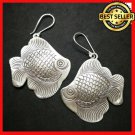 Fine 925 Silver Earrings Vintage smiling Fish Tribe Sea Ocean Theme 38x52 mm
