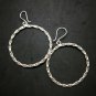 Fine 925 Silver Earrings Vintage Cutting Engrave Thin Loop Hoop Dangle  65x50 mm