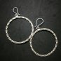 Fine 925 Silver Earrings Vintage Cutting Engrave Thin Loop Hoop Dangle  65x50 mm