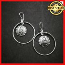 Fine 925 Silver Earrings Vintage Round Hoop Round Symbol hanging Tibetan