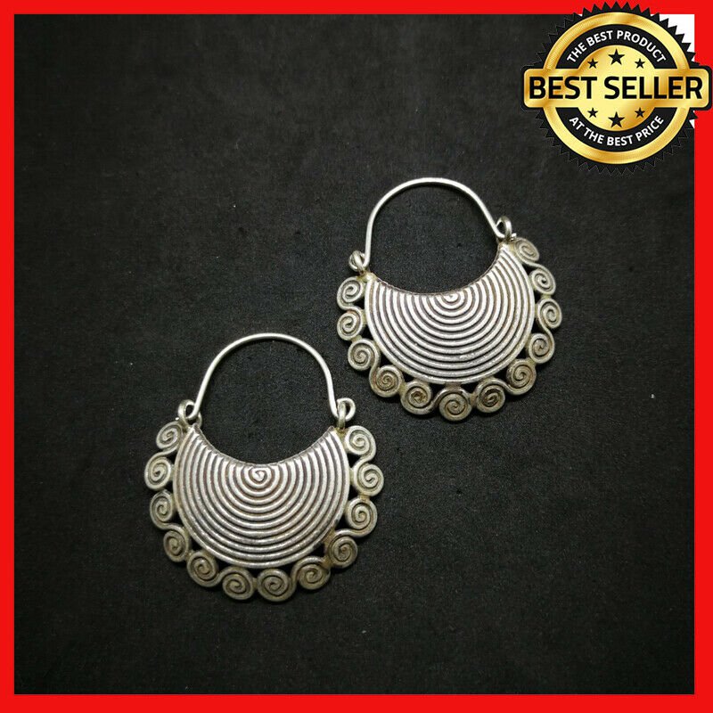 Fine 925 Silver Earrings Vintage Spiral Swirl Half Moon Curve Hang