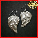 Fine 925 Silver Earrings Vintage Tribal Leaf multiple Dots Texture 45x27 mm