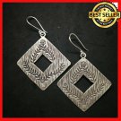 Fine 925 Silver Earrings Vintage Country Arts Retro Picture Texture 60x40 mm