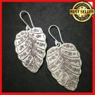 Fine 925 Silver Earrings Christmas Leaf Nature Theme Snow Flake Texture 25x55 mm