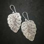 Fine 925 Silver Earrings Christmas Leaf Nature Theme Snow Flake Texture 25x55 mm
