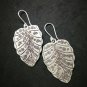 Fine 925 Silver Earrings Christmas Leaf Nature Theme Snow Flake Texture 25x55 mm