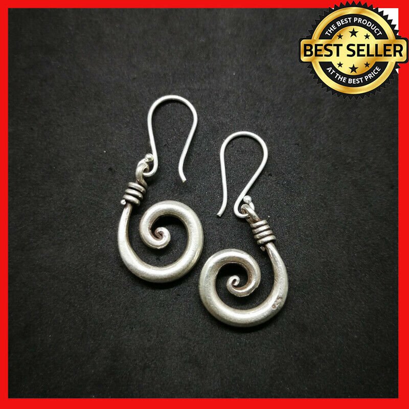 Fine 925 Silver Earrings Vintage Retro Spiral Hook Swirl Rolling Anchor