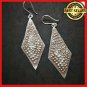 Fine 925 Silver Earrings Vintage Dark Retro Multiple Dot Rough Texture 25x70 mm