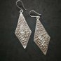 Fine 925 Silver Earrings Vintage Dark Retro Multiple Dot Rough Texture 25x70 mm