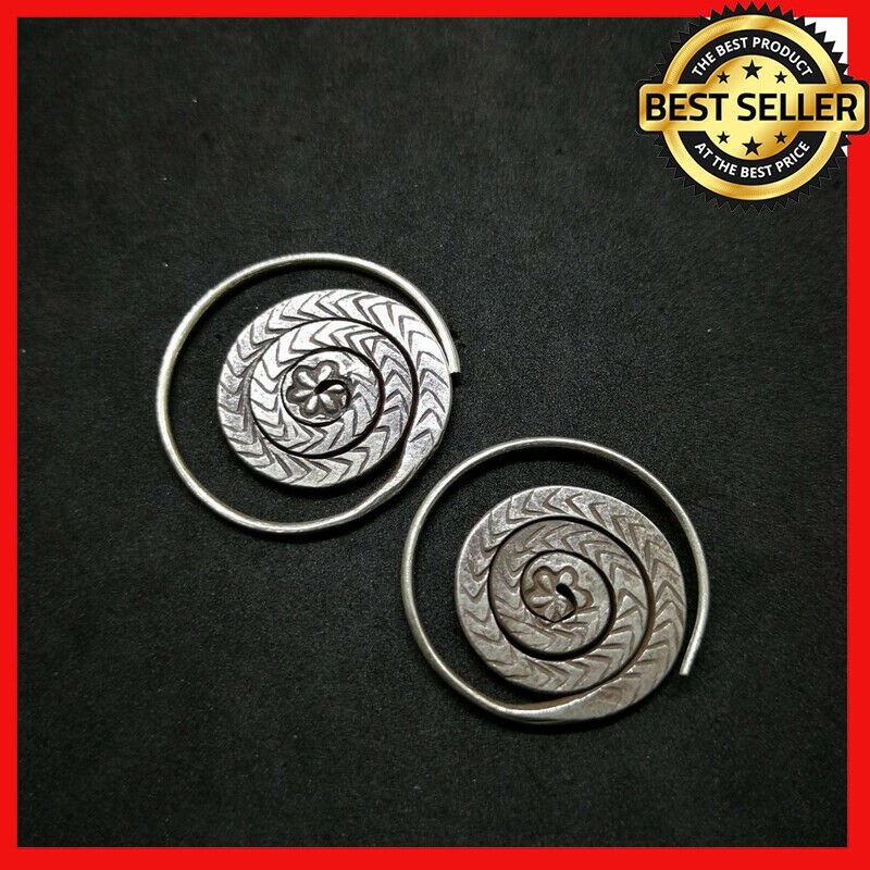 Fine 925 Silver Earrings Vintage Spiral Round Forward Texture Snake Skin