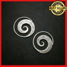 Fine 925 Silver Earrings Asian Vintage Funny PUNK Texture Spiral Round Coil