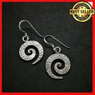 Fine 925 Silver Earrings Vintage Spiral hammer texture Round Dark