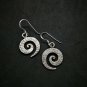 Fine 925 Silver Earrings Vintage Spiral hammer texture Round Dark