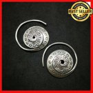 Fine 925 Silver Earrings Vintage Spiral Coil Flower dot engraved