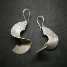 Fine 925 Silver Earrings Vintage Spiral Scratch Texture Twist Ribbon 50 mm