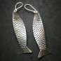 Fine 925 Silver Earrings Vintage Long Twist Salmon Fish Sea Theme 70 mm