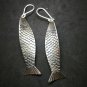 Fine 925 Silver Earrings Vintage Long Twist Salmon Fish Sea Theme 70 mm