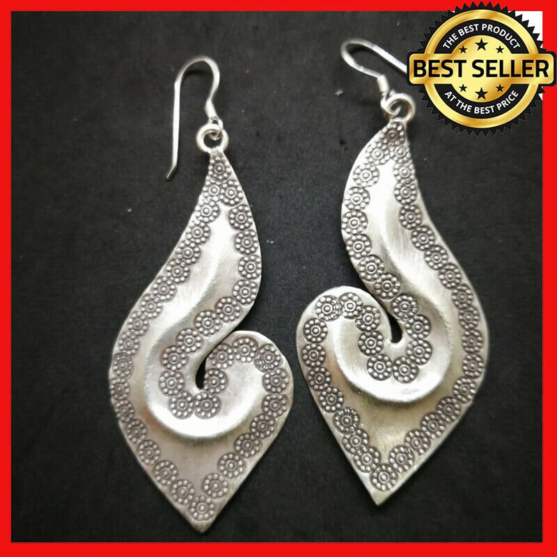 Fine 925 Silver Earrings Vintage Tribal Anchor Shape Funky PUNK Coast 70x30 mm