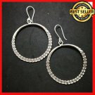 Fine 925 Silver Earrings Vintage Tribal Theme Thin Round hoop Twist 60x43 mm