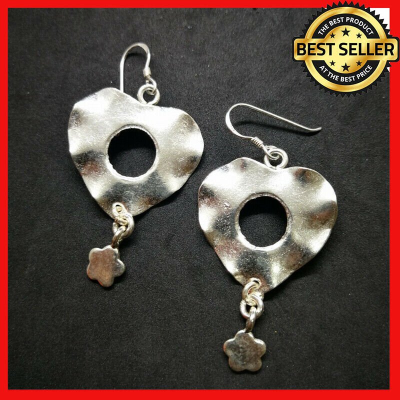 Fine 925 Silver Earrings Fashions Wave Heart & Star Hanging Double layer long