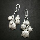 Fine 925 Silver Earrings Asian Fashions Flower Chandelier Elegant Dangle 75 mm