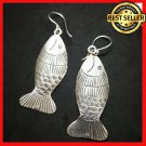 Fine 925 Silver Earrings Vintage Sadness Lonely Scale Fish Arts Theme 65 mm