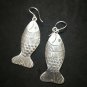 Fine 925 Silver Earrings Vintage Sadness Lonely Scale Fish Arts Theme 65 mm