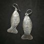 Fine 925 Silver Earrings Vintage Sadness Lonely Scale Fish Arts Theme 65 mm