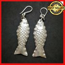 Fine 925 Silver Earrings Vintage Sadness Wave Bass Fish Craft long 55 mm
