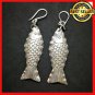 Fine 925 Silver Earrings Vintage Sadness Wave Bass Fish Craft long 55 mm