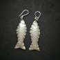 Fine 925 Silver Earrings Vintage Sadness Wave Bass Fish Craft long 55 mm
