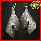 Fine 925 Silver Earrings Vintage Tribal Tree Branch Leaves Texture 70x26 mm