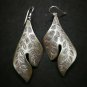 Fine 925 Silver Earrings Vintage Tribal Tree Branch Leaves Texture 70x26 mm
