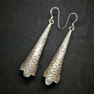 Fine 925 Silver Earrings Vintage Reptile Skin Texture Theme Long Tube 72 mm