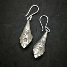 Fine 925 Silver Earrings Vintage Tribal Arts Short Stick Snow Flake Mark 45 mm