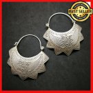 Fine 925 Silver Earrings Vintage Half Moon Curve shape Funny Star Engrave Wide