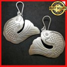 Fine 925 Silver Earrings Vintage Tribal Jumping Salmon Fish Beach Theme 48x45 mm