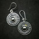 Fine 925 Silver Earrings Vintage Tribal Arts Dots Texture Round Disc 45x23 mm