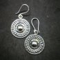 Fine 925 Silver Earrings Vintage Tribal Arts Dots Texture Round Disc 45x23 mm