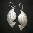 Fine 925 Silver Earrings Retro Asian Tribal Smile Fatty Jumping Fish 25x60 mm