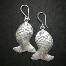 Fine 925 Silver Earrings Vintage Tribal Happy Smiley Fatty Jumping Fish 25x50 mm