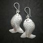 Fine 925 Silver Earrings Vintage Tribal Happy Smiley Fatty Jumping Fish 25x50 mm