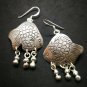 Fine 925 Silver Earrings Vintage Tribal Smiling Fish Hanging Beads 45x30 mm