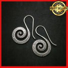 Fine 925 Silver Earrings Vintage Retro Skin Reptile Leather Texture Spiral