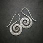 Fine 925 Silver Earrings Vintage Retro Skin Reptile Leather Texture Spiral