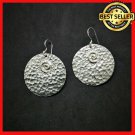 Fine 925 Silver Earrings Hammer Texture Round Disc Spiral Coil Engrave